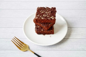 Bolu Coklat meises or Chocolate Steam Cake or Brownies Kukus Coklat or Bolu Coklat or Sponge Cake Coklat with chocolate sprinkle