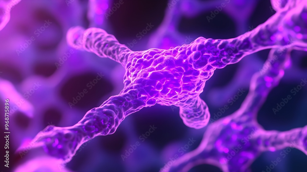 Poster abstract purple neuron cell 3d rendering