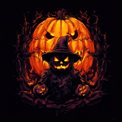 an AI Image Generator, Pumpkin Devil, a terrifying and ferocious ghost living in the dark forest,