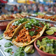 fresh chicken taco. Warm and muted colors, topped with cilantro, diced onions, and a squeeze of lime.