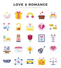 Set of Love & Romance icons in Flat style. Flat Icons symbol collection.