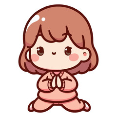 Obraz premium Cute girl doing breathing exercise. Care. Awareness, mindfulness and meditation.