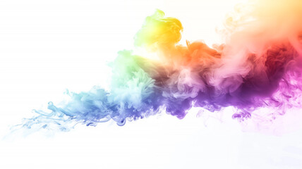 Fototapeta premium Colorful powder explosion cloud, rainbow vibrant color splash, paint holi dust, multicolor particles, isolated white background