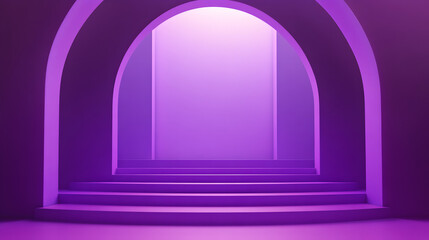 Fototapeta premium Elegant purple and white podium in a stylish interior with a mirror