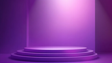 Obraz premium Elegant purple and white podium in a stylish interior with a mirror