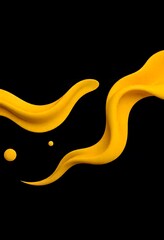 Abstract dark background with flowing yellow. Wallpaper. Swirling, golden liquid against a dark background.