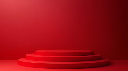 Obraz premium Red velvet curtain drapes on a white stage backdrop with a spotlight illuminating a red carpet podium for a glamorous theatre performance