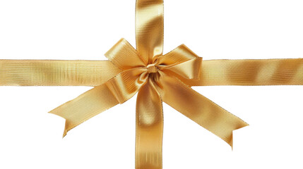 Gold satin Christmas ribbon bow on transparent background