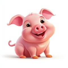 Naklejka premium Cartoon funny pig on white background 