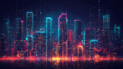 Fototapeta premium AI-powered climate control systems in futuristic cities: Smart buildings optimizing their energy consumption for maximum efficiency.