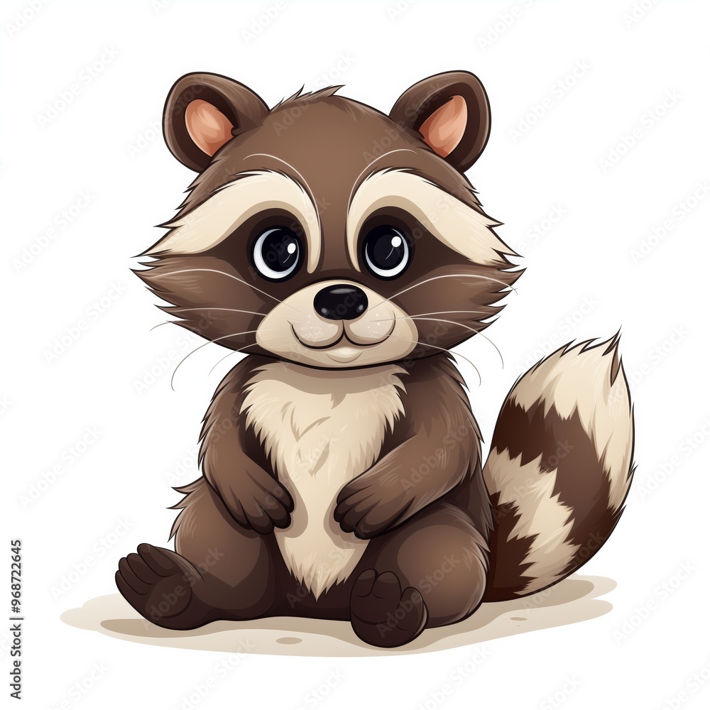 Wall mural Cartoon raccoon on white background 