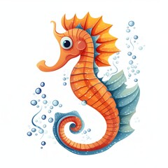 Fototapeta premium Cartoon sea horse on white background
