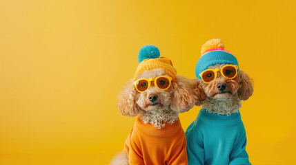 Whimsical Maltipoo Party Bash, a vibrant gathering of Maltipoo puppies dressed in quirky outfits, celebrating in a colorful backdrop perfect for birthday invitations.