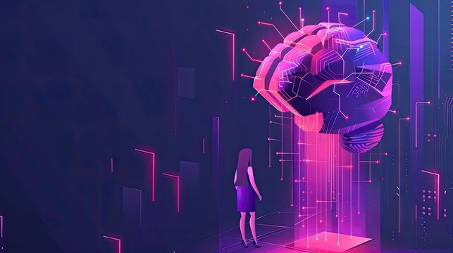 A woman stands in front of a brain model