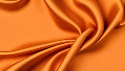Abstract background luxury cloth or liquid wave smooth, flowing orange satin fabric with soft folds and highlights.