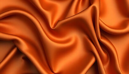 Abstract background luxury cloth or liquid wave smooth, flowing orange satin fabric with soft folds and highlights.