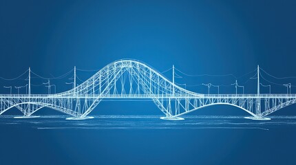 Fototapeta premium Wireframe blueprint of a modern bridge on a blue background