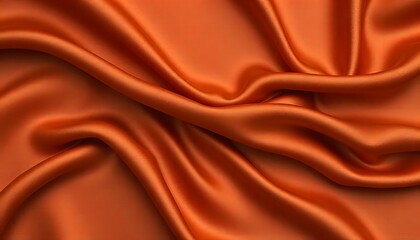 Abstract background luxury cloth or liquid wave smooth, flowing orange satin fabric with soft folds and highlights.