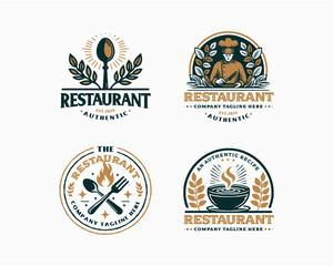 Set bundle vegan healthy green restaurant logo for food business company