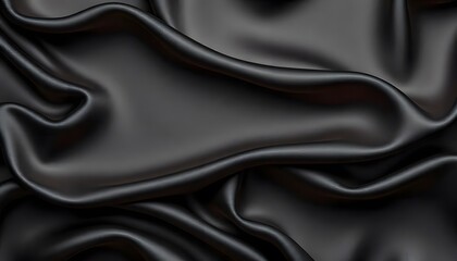 Abstract background luxury cloth or liquid wave. Smooth, flowing black satin fabric with soft folds and highlights