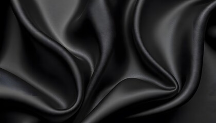 Fototapeta premium Abstract background luxury cloth or liquid wave. Smooth, flowing black satin fabric with soft folds and highlights