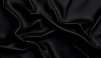 Abstract background luxury cloth or liquid wave. Smooth, flowing black satin fabric with soft folds and highlights
