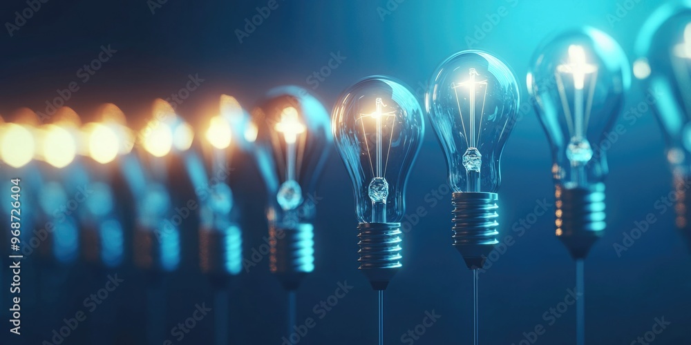 Poster a row of light bulbs with a cross on them. the bulbs are lit up and are arranged in a line