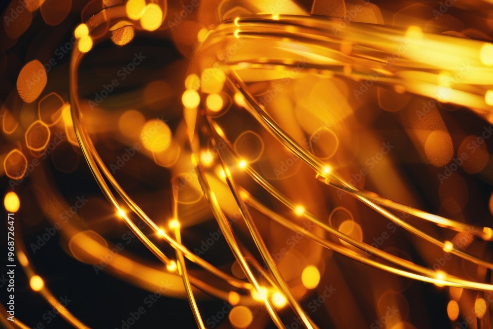Aufkleber the image is a close up of a wire with a lot of glowing lights on it. the wire is twisted and bent, 