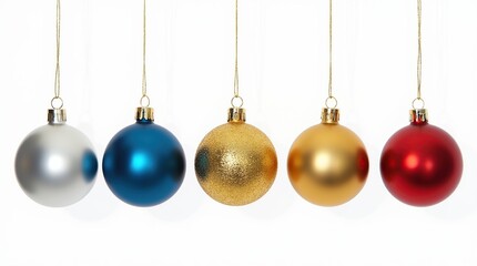 Set of five colorful Christmas balls on strings