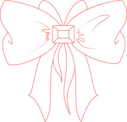 Red beautiful bow, linear festive bow for decoration and design