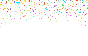 Colorful confetti decorative background. Birthday party festival celebration color falling particles on white backdrop. Vector illustration