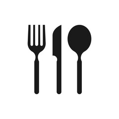 Cutlery sign. Spoon, fork and knife. Eating out. Restaurant business concept. Vector