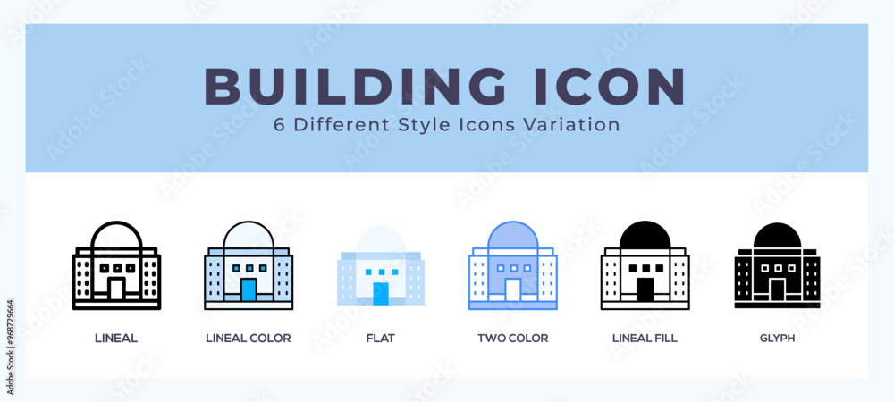Poster building icon set. outline. glyph black. flat color and filled line color