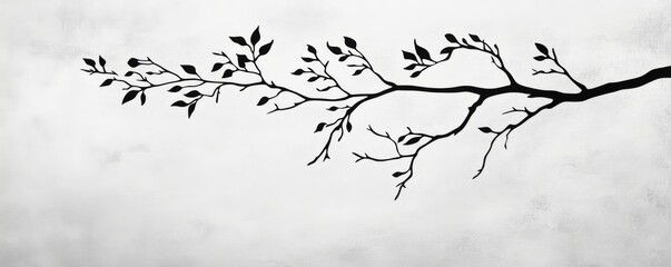 Silhouette of a tree branch on a white background, minimalist art. Nature and simplicity concept