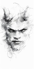 Fototapeta premium The Devil - Expressive Charcoal Portrait - Black and White Art