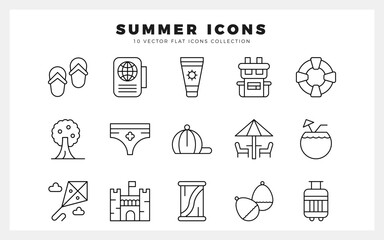 15 Summer Lineal icon pack. vector illustration.