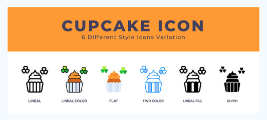 Cupcake set of icons. Vector illustration with different styles.