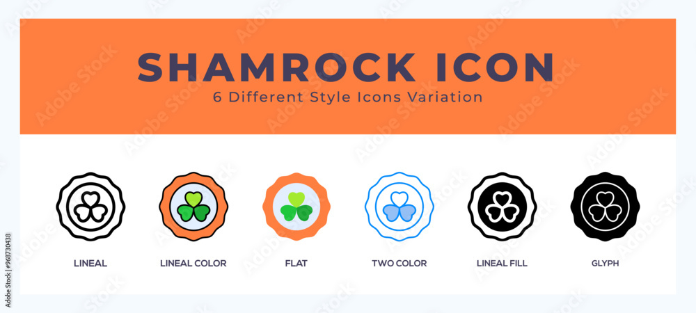 Poster shamrock icon set with different styles. icons designed in filled. outline. flat. glyph and line col