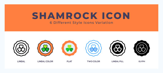 Shamrock icon set with different styles. Icons designed in filled. outline. flat. glyph and line colored.
