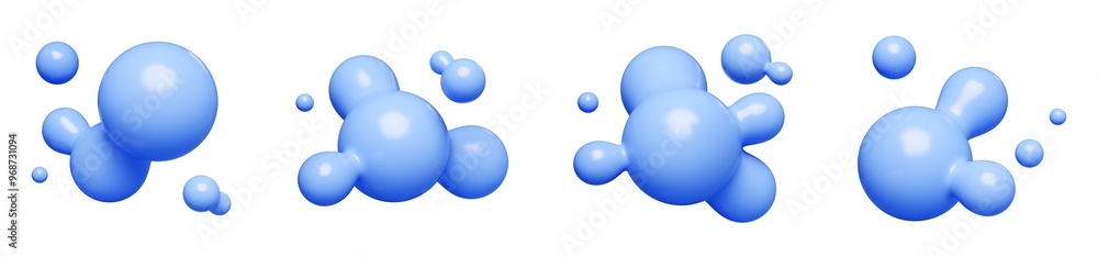 Poster blue abstract liquid metaball shape. 3d render illustration set of fluid soft bubble blob. organic b