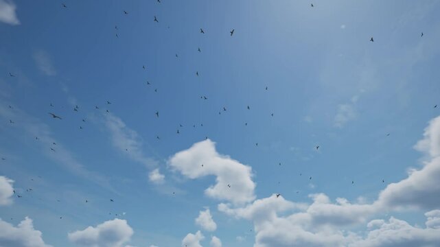 A flock of birds in the sky. Nature's graceful dance.