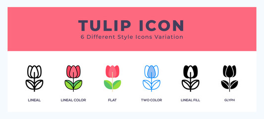 Tulip icon illustration vector with different styles