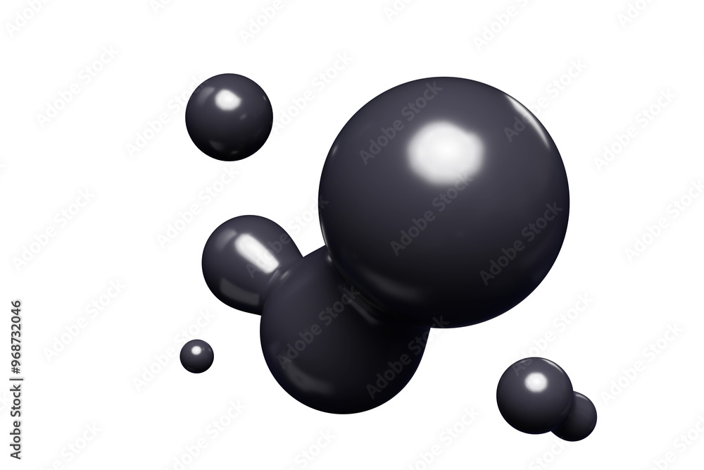 Poster black abstract liquid metaball shape. 3d render illustration of fluid soft bubble blob. organic brig