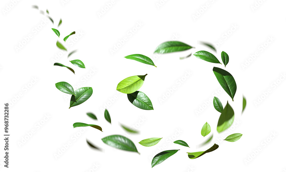 Poster refreshing falling leafs swirl motion cutout transparent backgrounds 3d rendering png