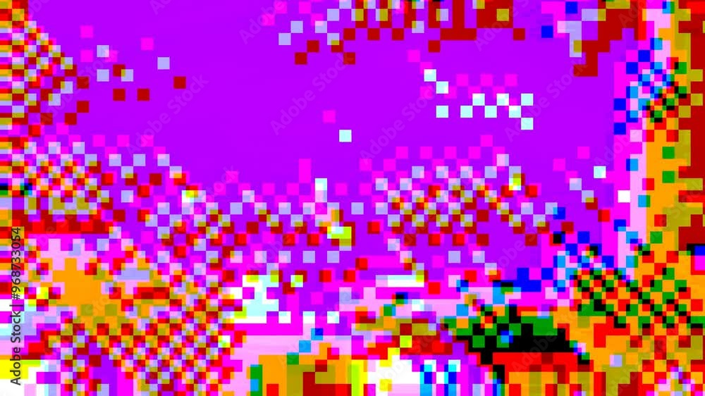 Aufkleber abstract pixel retro 8bit neon chaotic rgb video game glitch noise texture, square tiles animated re