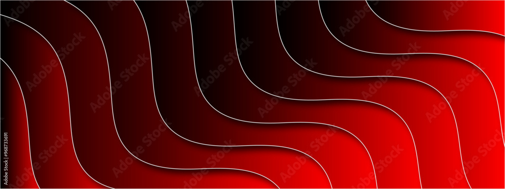 Poster Abstract background with dynamic ripple effect and gradients. Wavy Luxury paper cut background. Red scarlett lines liquid wavy Stylish stripes. Modern design for banner, card, web design, banner