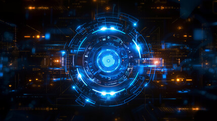 Obraz premium Futuristic digital interface with a glowing blue circular on black background