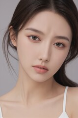 Obraz premium Beautiful Asian Woman Portrait with Natural Makeup Close Up