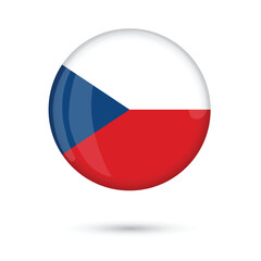 Czech republic round glossy shiny 3d official flag vector illustration isolated on white background. National day 28th October celebration badge circle round shape, accurate colors, national flag