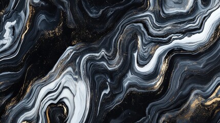 Fototapeta premium A seamless marble pattern with black, gray, and white swirls, creating an elegant abstract backdrop. No people. No logo.